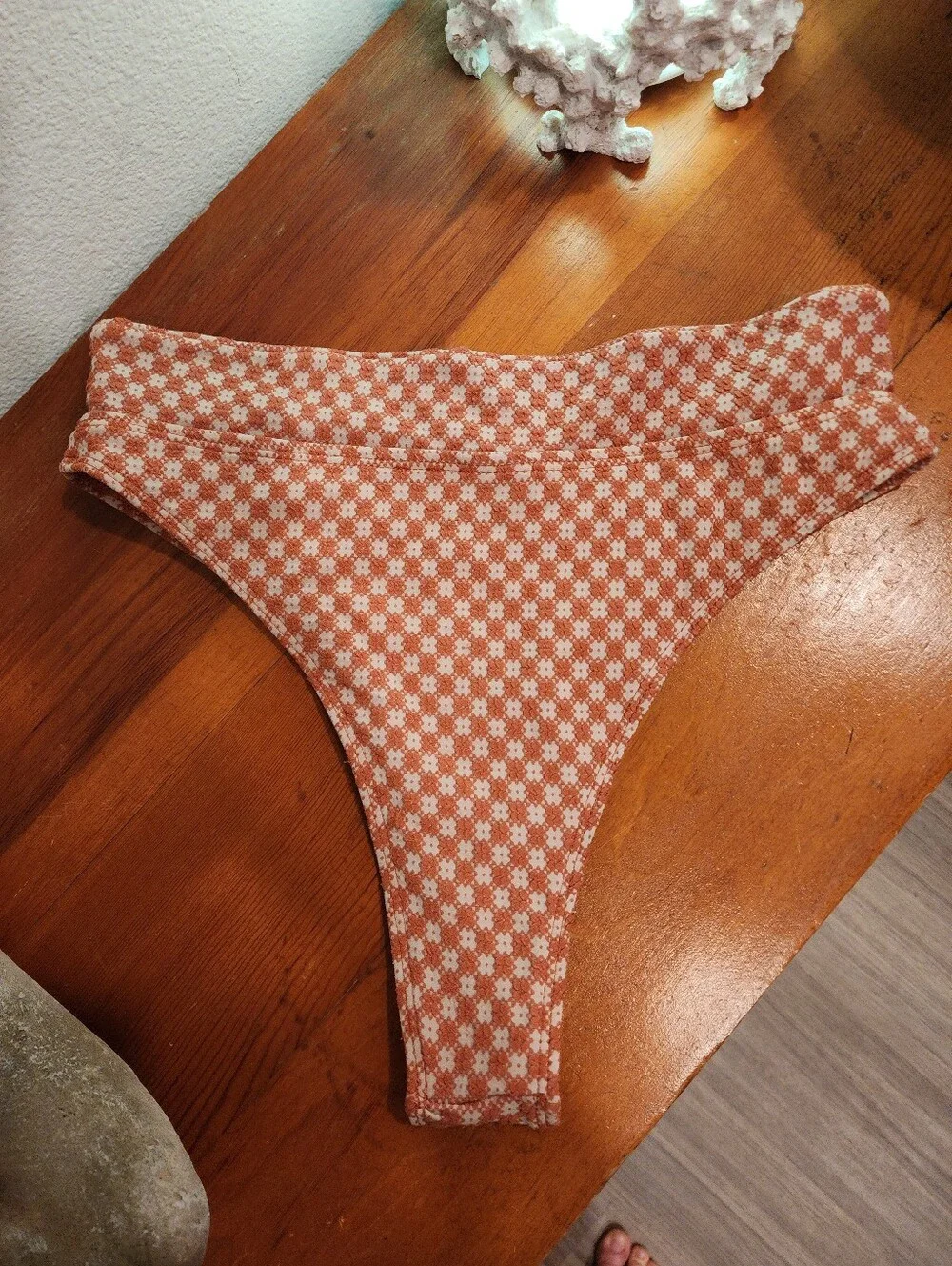 Sanori Swim SZ Small Rust Orange Floral Textured High-Cut Bikini Set
